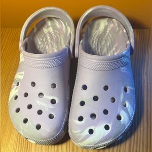 CROCS Purple, Gray, and White Slip-On Clog